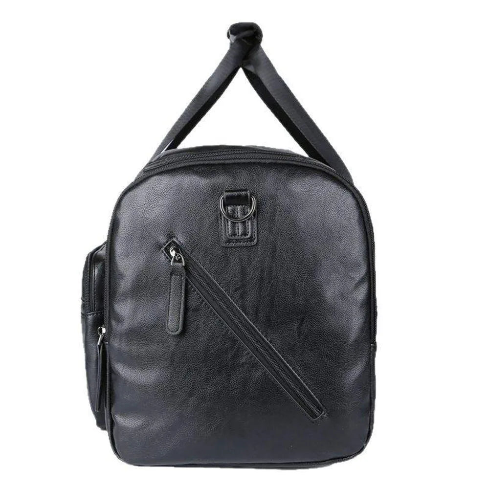 Geestock Business Men PU Leather Gym Duffel Bag Large Capacity Sports Travel Tote Handbag For Male Fitness Vintage Luggage Bag