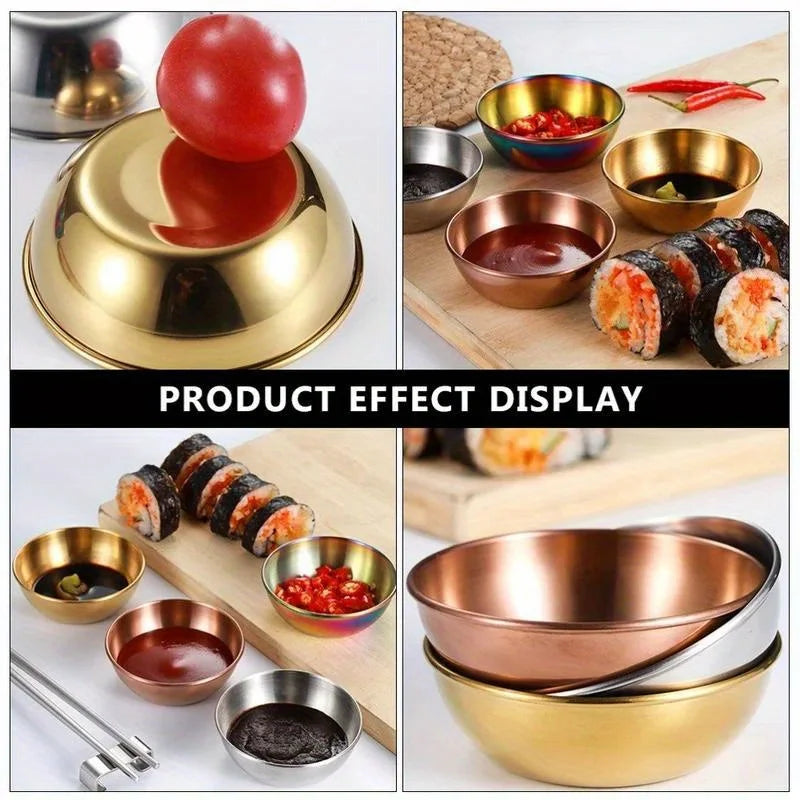 Set of 6 Stainless Steel Small Sauce Dishes Seasoning Serving Tray Spice Plates Set Soy Sauce Dish Specialty Tableware
