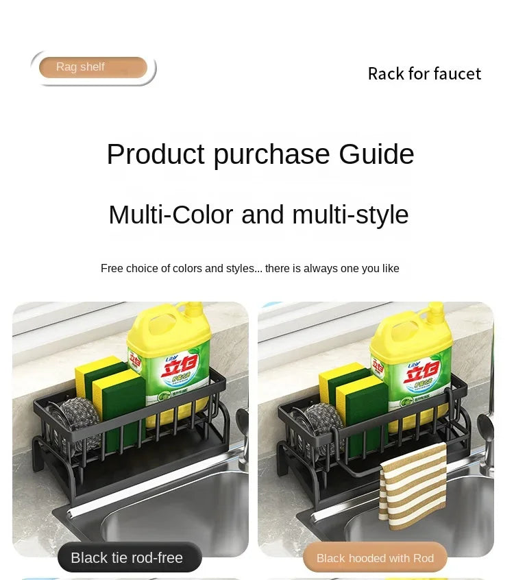 Kitchen Sink Storage Rack, Draining Organizer for Cleaning Cloth, Sponge & Detergent, Household Sink Shelf