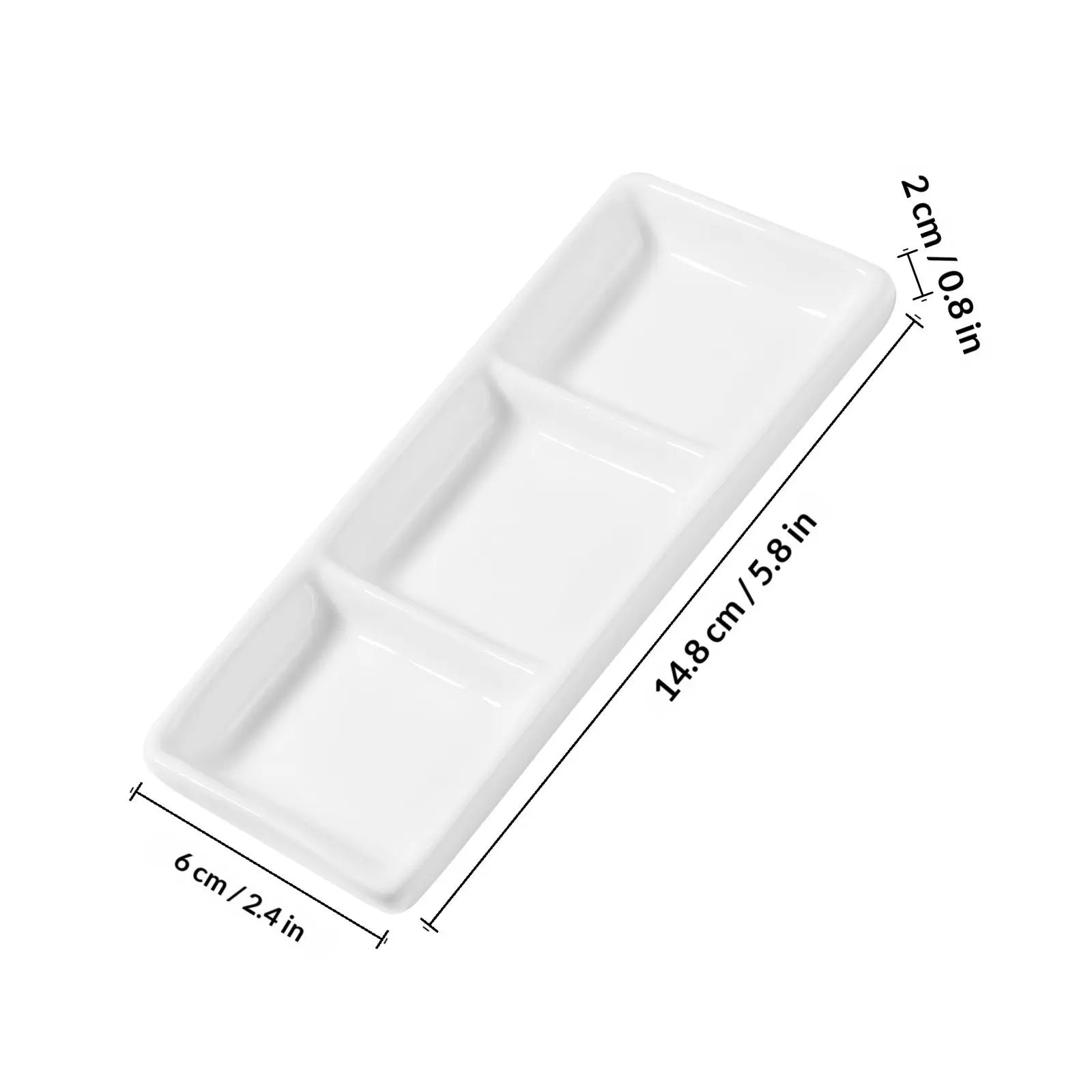 2Pcs Rectangular Ceramic Sauce Serving Tray 3-Compartment Appetizer Dish for Spice Soy Dips Appetizer Serving Tray