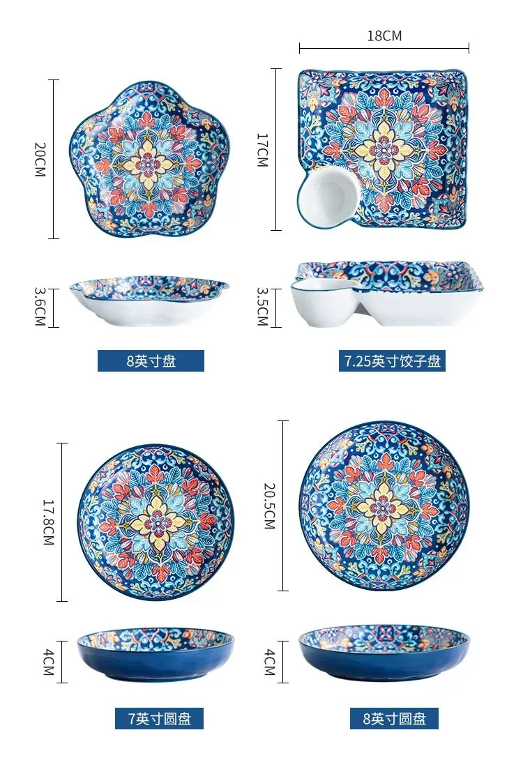 Bohemia Ceramic Rice Bowl Serving Plate Creative Ceramic Cutlery Soup Noodle Bowl Household Handle Bowl Sauce Dish