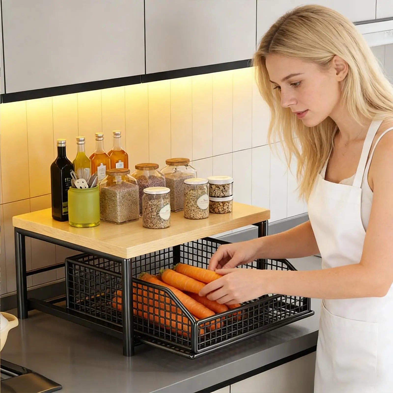 Kitchen Storage Rack Vertical 2-Tier Organizer Rack Standing Storage Shelves Multi-Functional Space Saving Countertop Storage