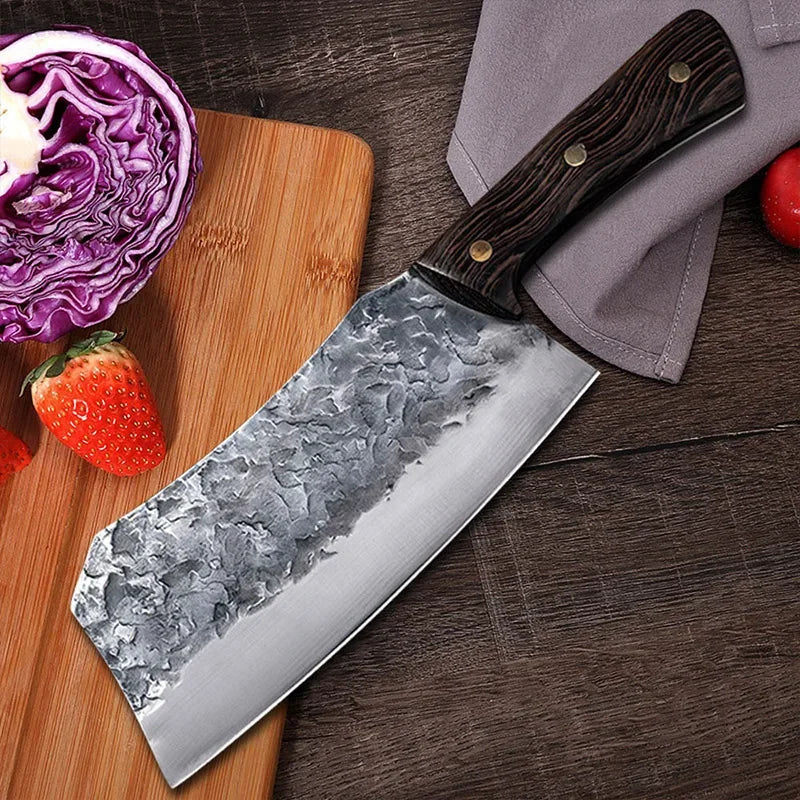 Hand Forged Knife High Carbon Butcher Knives Multifucntional Kitchen Meat Cutting Stainless Steel Wood Handle BBQ Cooking Knife