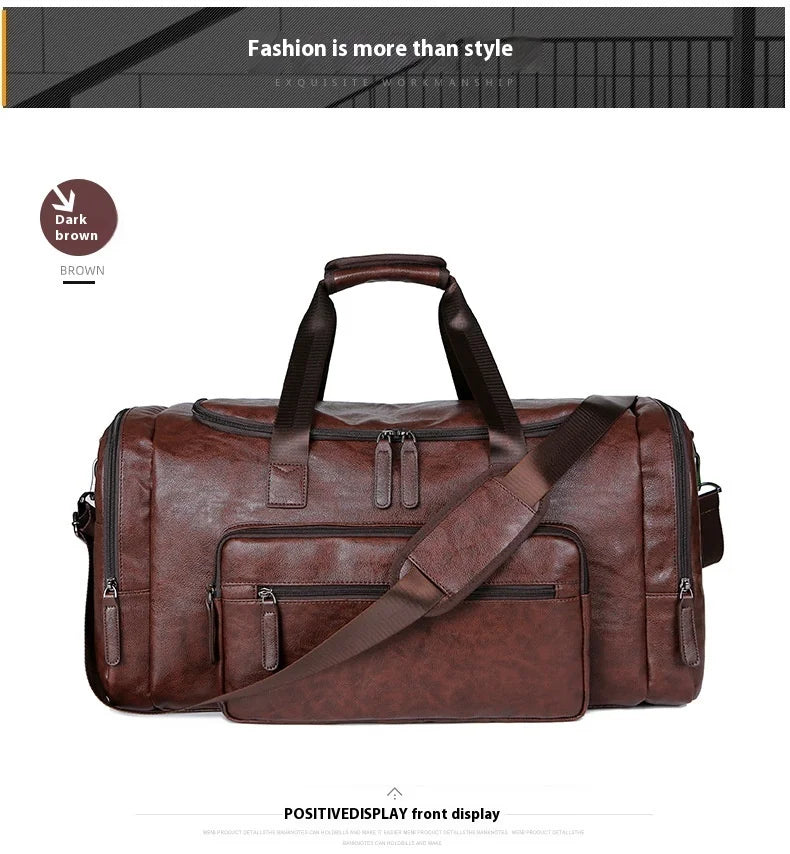 Geestock Business Men PU Leather Gym Duffel Bag Large Capacity Sports Travel Tote Handbag For Male Fitness Vintage Luggage Bag