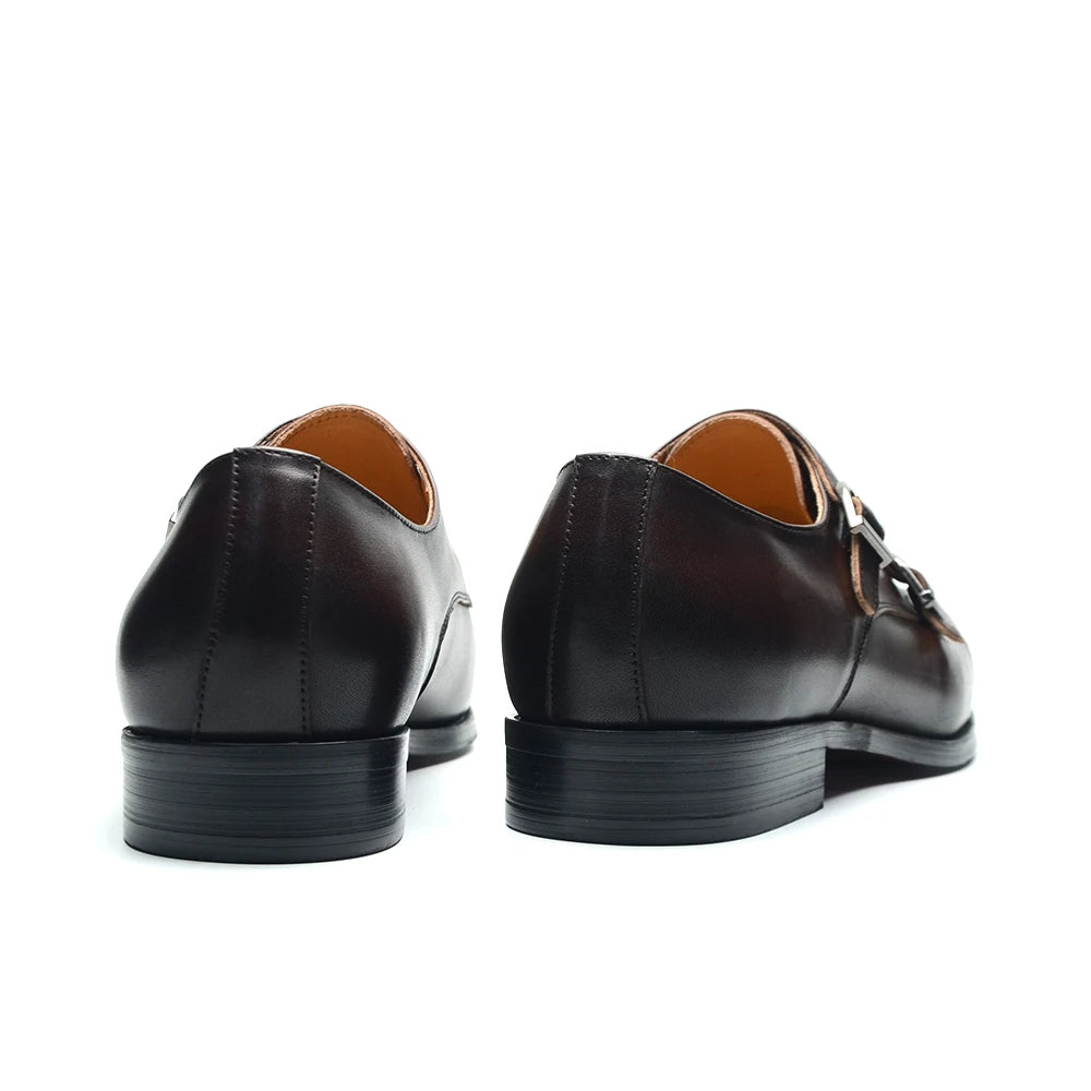 Luxury Men's Business Dress Shoes Genuine Leather Monk Strap Buckle Handmade Italian Brown Black Office Suit Formal Shoes Man
