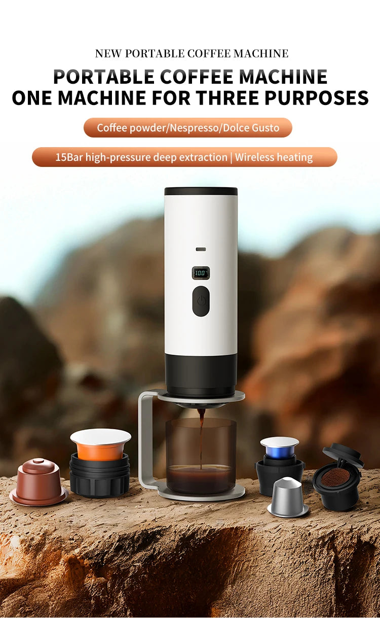 Portable Electric Coffee Maker 3-in-1 Capsule Coffee Grinder Travel Coffee Maker  for Car and Home Camping Campany