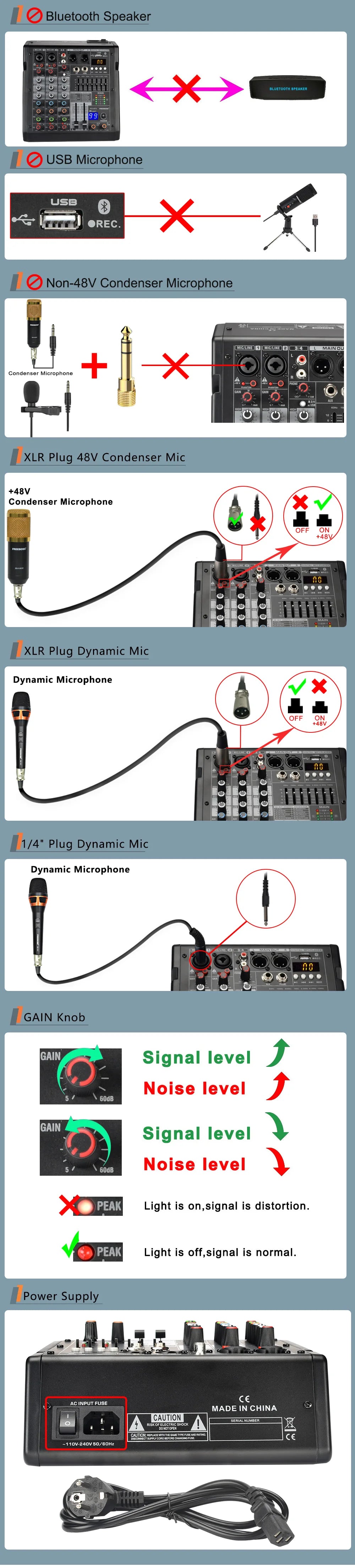 Freeboss Audio Mixer 4 Channels 99 Effect USB Mixing Console PC Record Bluetooth Studio 48V Sound Table Karaoke Mix Desk AG-AT4