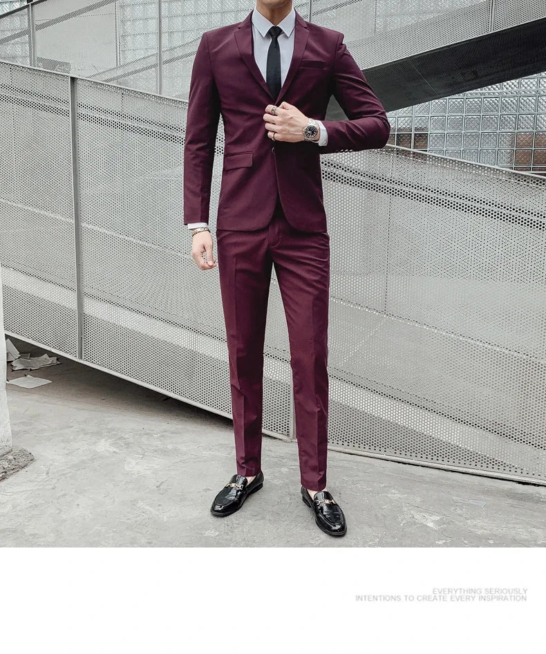 Suit Men's (Blazer+ Vest + Pants) 2025 Business Gentleman Fashionable and Fitted Casual Work Solid-color Wedding Best Man Suit