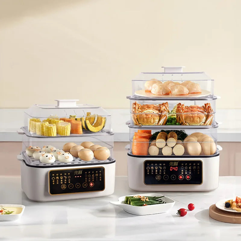 Electric Steamer Multi-Functional Three-Layer Breakfast Maker with Large Capacity, Keep Warm, Pre-Set Timer