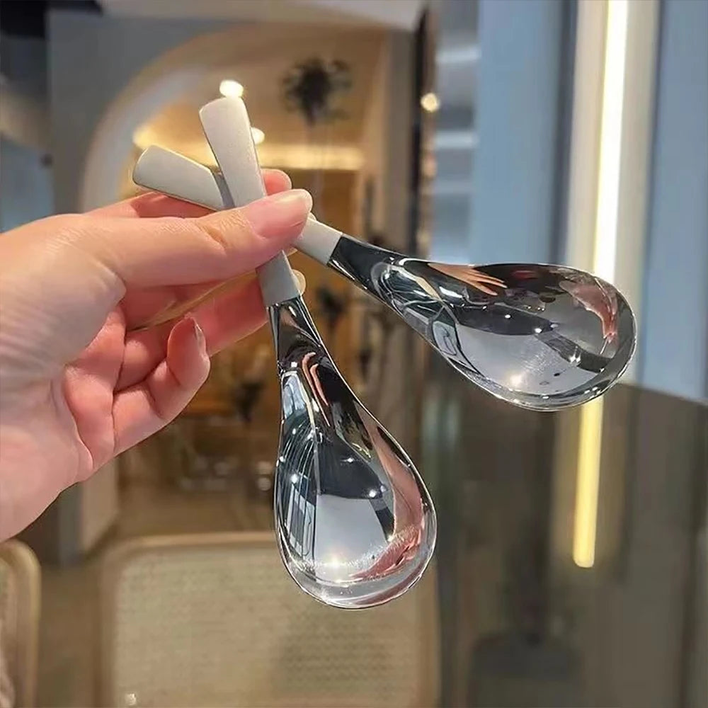 2PCS Stainless Steel Soup Spoons Round Gold Silver Color Mirror Polished Flatware Large Capacity Spoon for Soup Rice Tableware