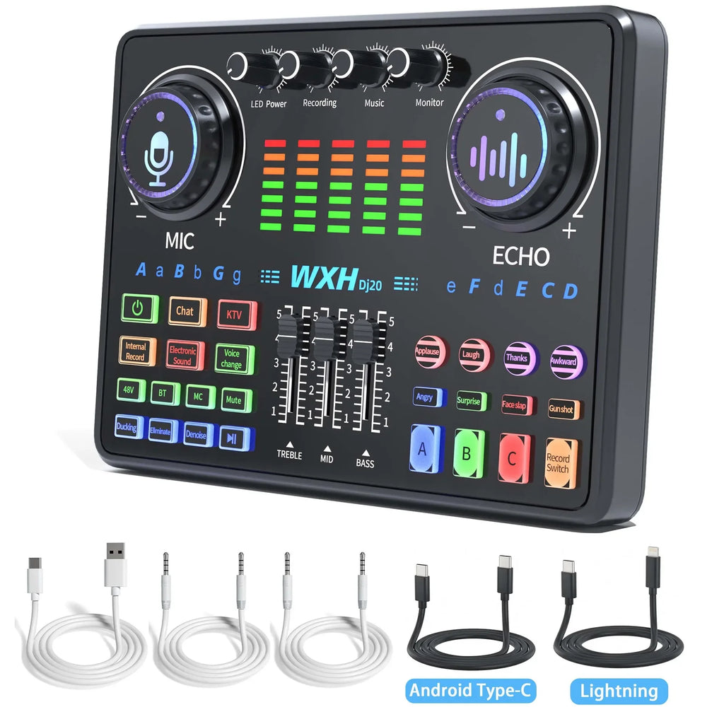 Dj20 Sound Card Studio Mixer WXH520 Noise Reduction Microphone Singing Voice Live Broadcast Phone Computer Record USB Sound Set