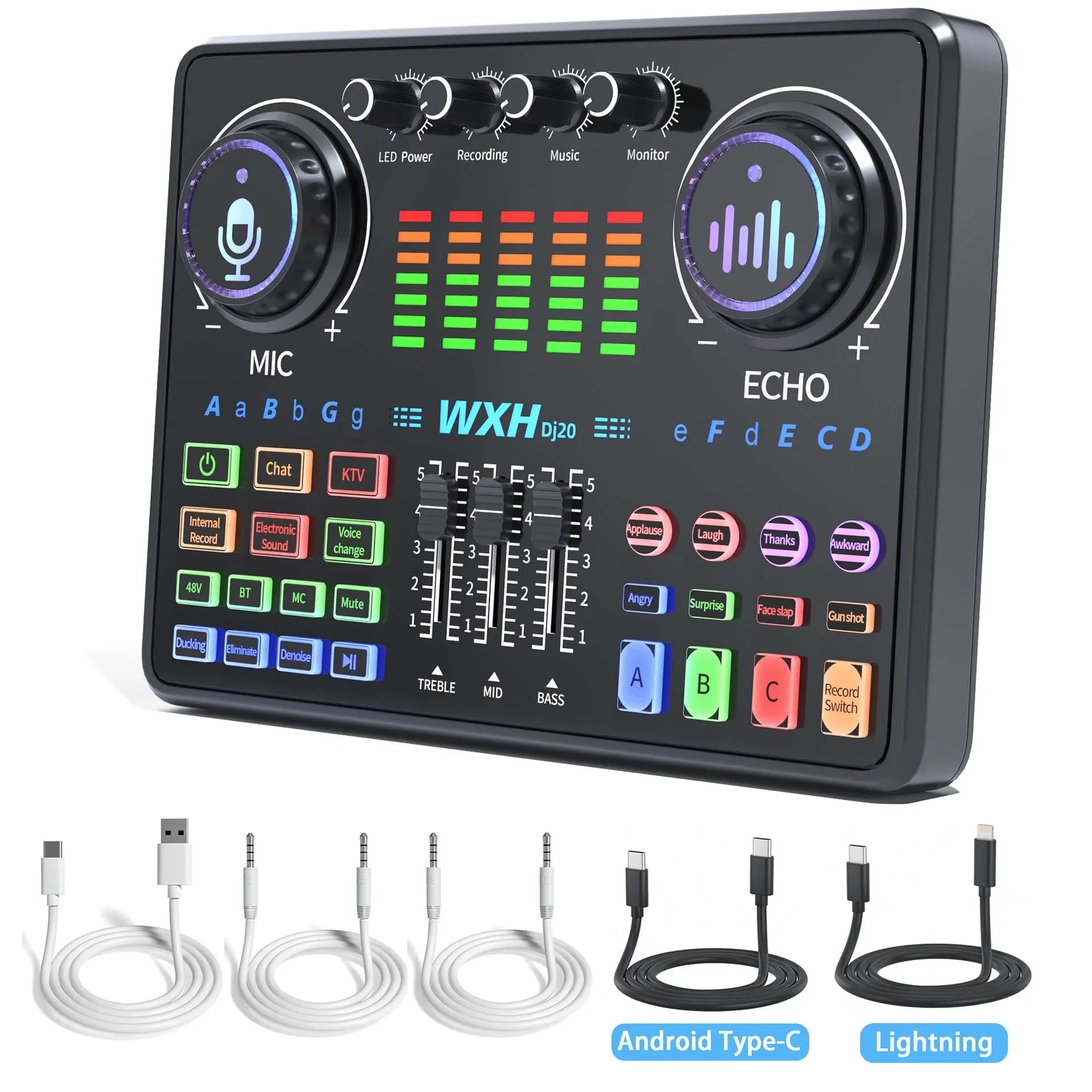 Dj20 Sound Card Studio Mixer WXH520 Noise Reduction Microphone Singing Voice Live Broadcast Phone Computer Record USB Sound Set