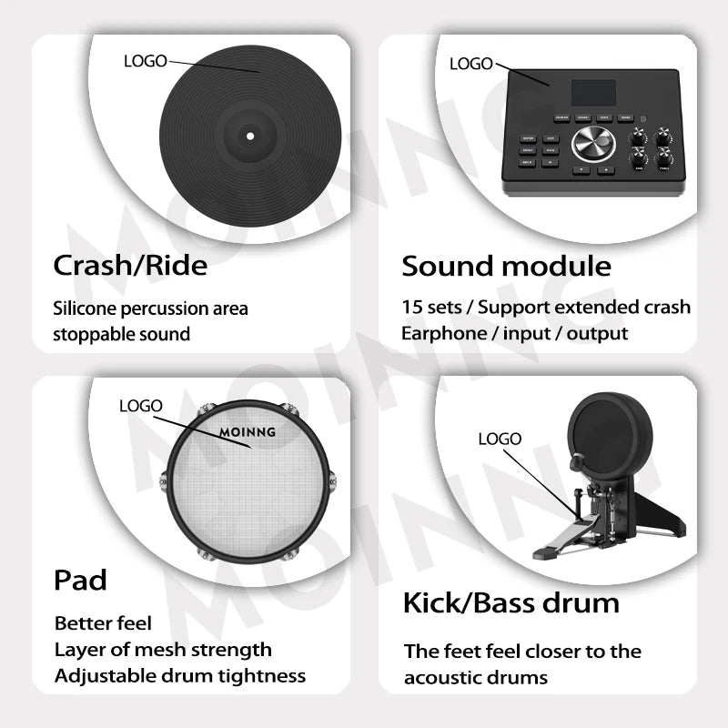 MOINNG MD-300Pro Factory Source E-Drum Kit: Professional Electric Digital Musical Drums With Mechanical Kick