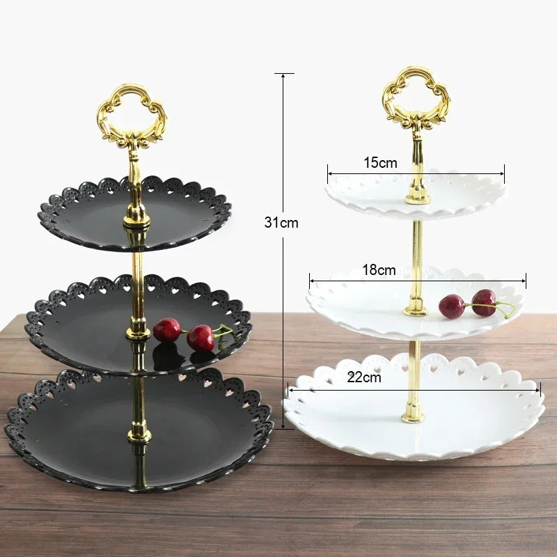European Style Three-layer Cake Tray Multi-tier Dessert Stand Fruit Candy Plate Wedding Party Home Dessert Table Display Tools