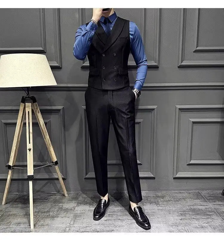 Men's Business Suit Vest Men's Plaid Slim Fit British Fashion Casual Horse Clip Formal Suit Vest