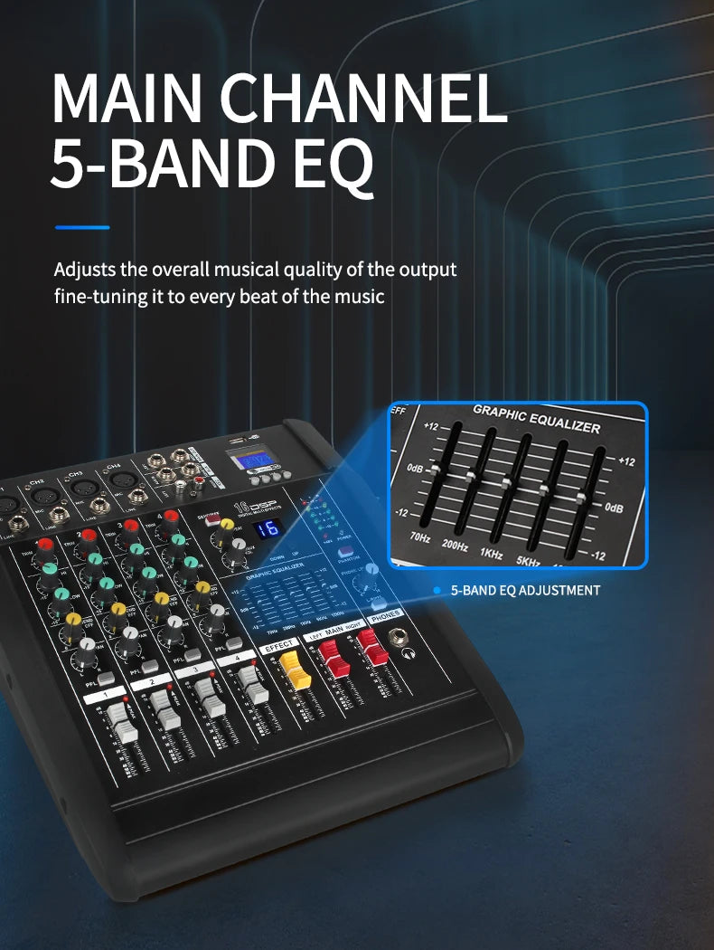 DJ Audio Mixer Amplifier 4 Channel 500w Stage Equipment Computer Digital Mixer Mobile Bluetooth DJ Mixer for PC Performance