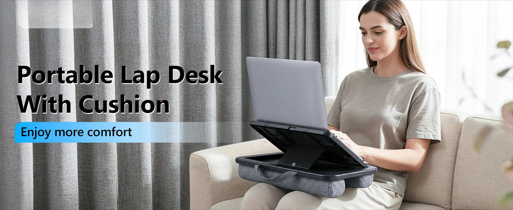 Oatsbasf  Laptop Lap Desk for Office with Soft Cushion Adjustable Lap Desk Portable Tablet Laptop Holder for Max 15.6" Notebook