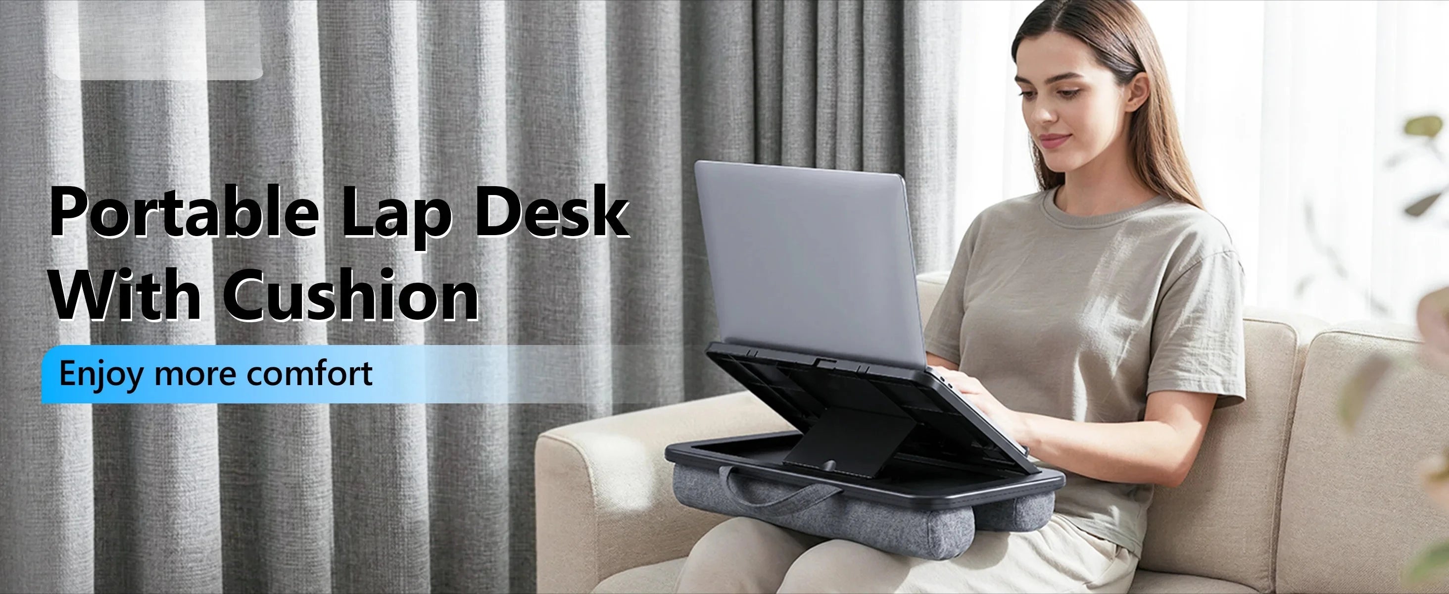 Oatsbasf  Laptop Lap Desk for Office with Soft Cushion Adjustable Lap Desk Portable Tablet Laptop Holder for Max 15.6" Notebook
