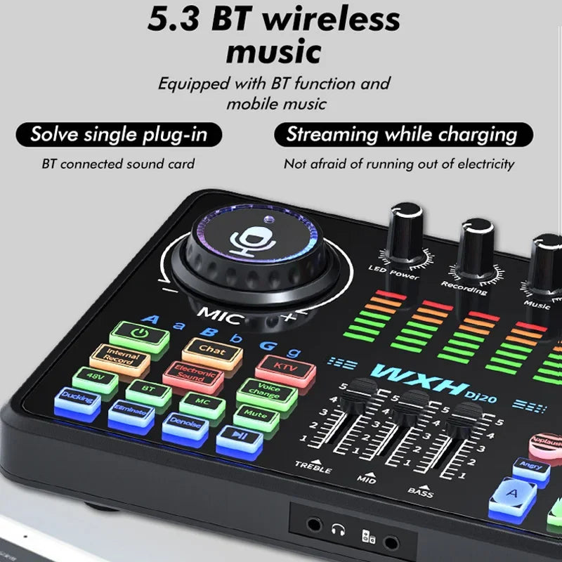 Dj20 Sound Card Studio Mixer WXH520 Noise Reduction Microphone Singing Voice Live Broadcast Phone Computer Record USB Sound Set