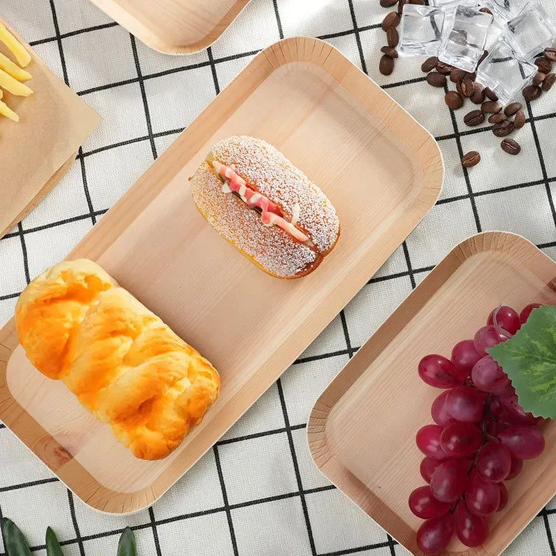 10 PCS Disposable Desserts Plates Wood Grain Tray Vegetable Dessert Plates Kitchen Dishes Ideal For Parties, Families, Outdoors