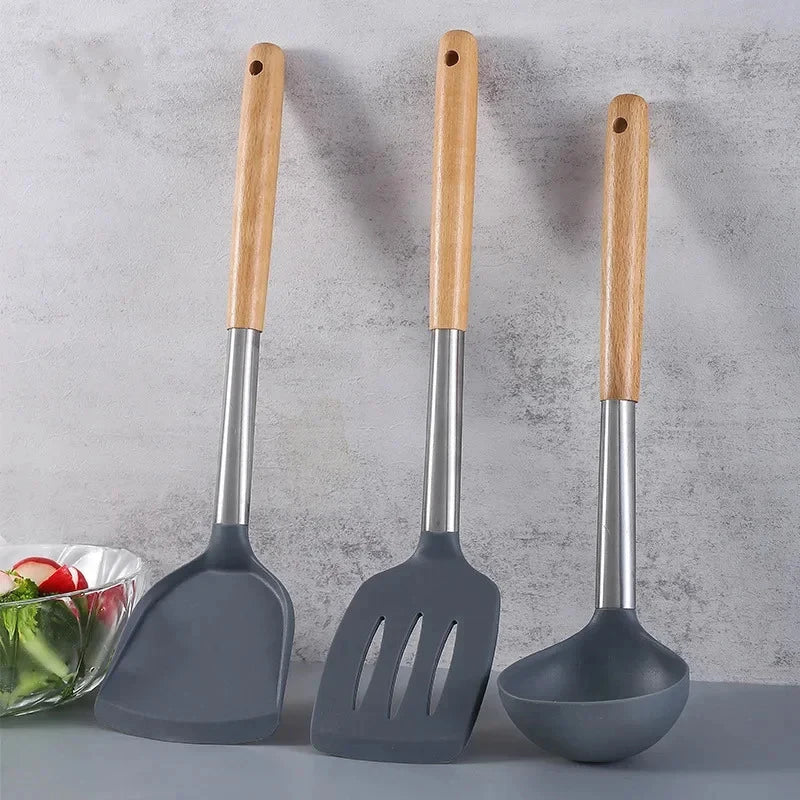 Silicone Cooking Utensil Set Heat Resistant Non Stick Cookware Spatula Shovel Kitchenware Measuring Spoons Baking Tool Set