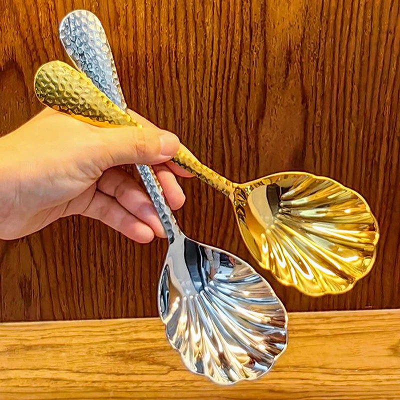 Large Shell-Shaped Stainless Steel Serving Spoons Fan-Design Vegetable Soup Spoons for Family Parties And Restaurant Use