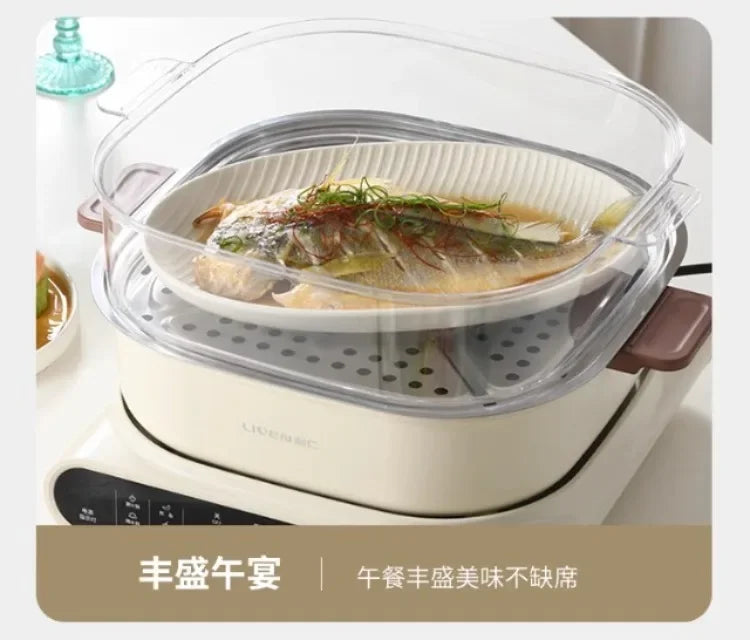 220V Electric Skillet with Multiple Cooking Options for Steaming, Frying, Stir-Frying, and Barbecue - Perfect for Every Meal AK