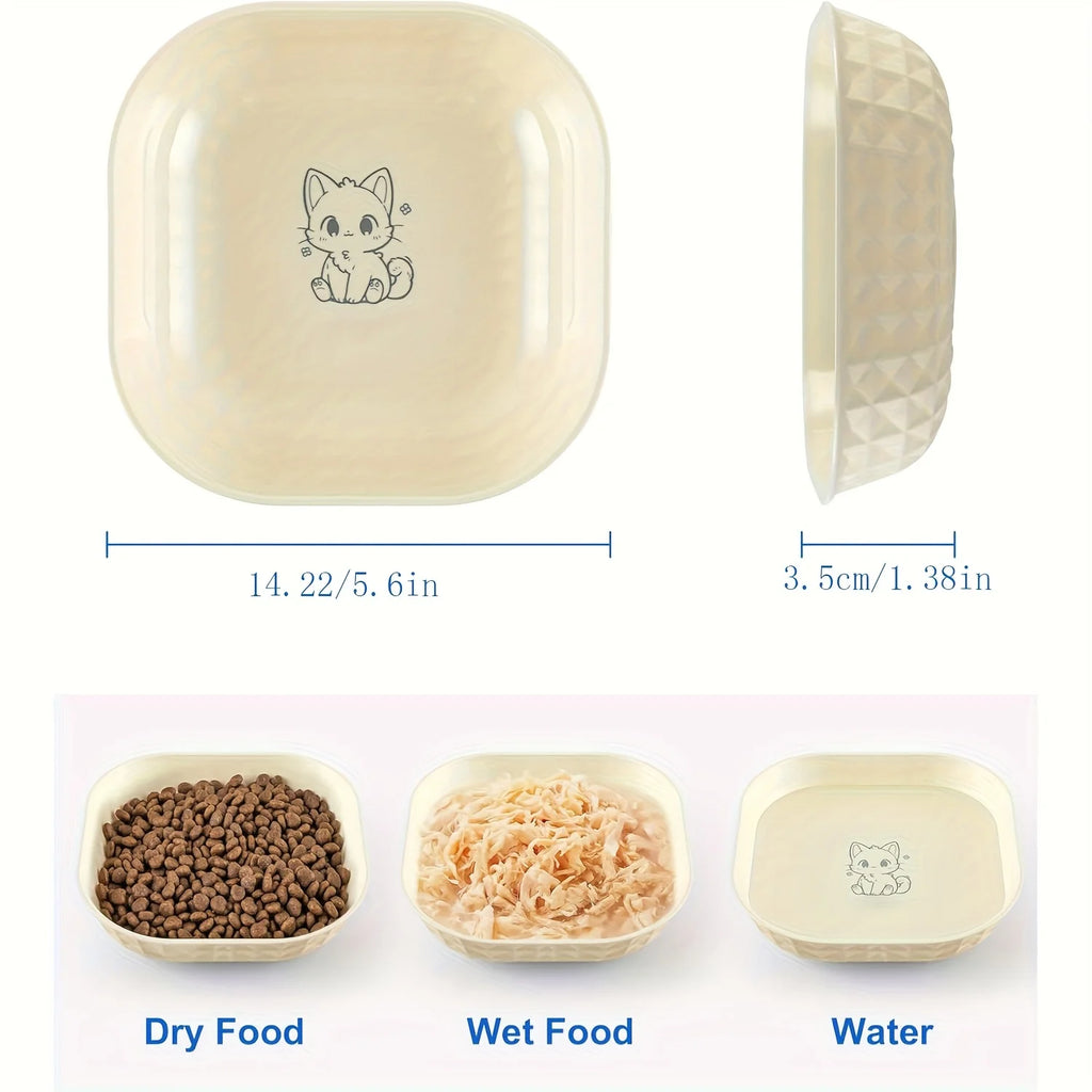 6pcs Cat Bowls Set - Whisker Fatigue Relief Shallow Dishes + 5.5in Wet Food Plates, Anti-Tip Pet Dishes for Indoor Cats