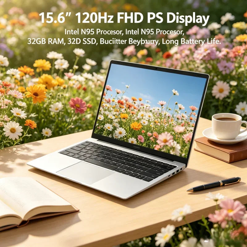 15.6" Laptop with 120Hz IPS Display, Intel N95, 32GB RAM, 2TB Fast SSD, Backlit Keyboard & Long Lasting Battery