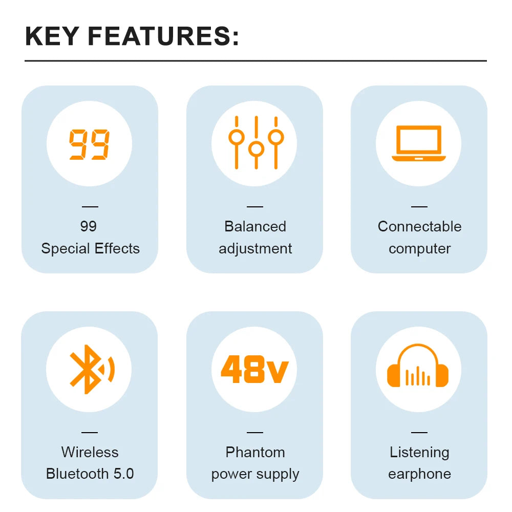 LEUS BL4/6 Channel 99 DSP Effect Audio Mixer Record PC 48V Phantom Power USB Sound Mixers Bluetooth DJ Console Mixing for Karaok