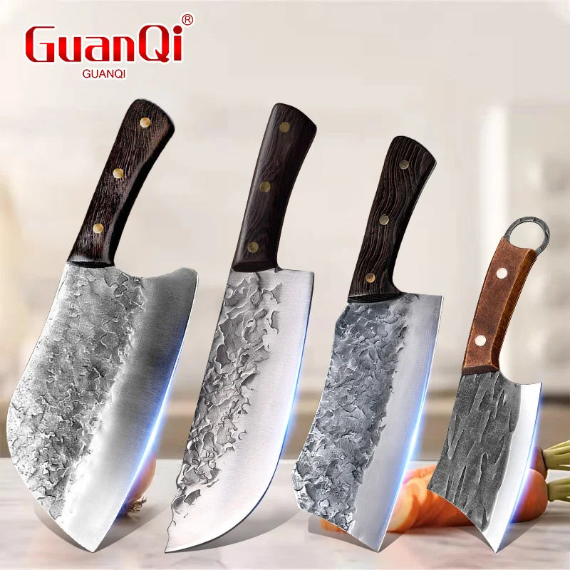 Hand Forged Knife High Carbon Butcher Knives Multifucntional Kitchen Meat Cutting Stainless Steel Wood Handle BBQ Cooking Knife