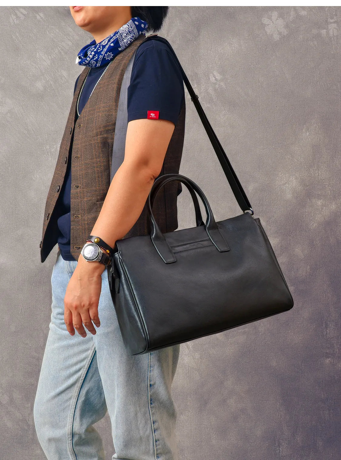Business vintage genuine leather men's briefcase organizer designer handmade real cow leather women's handbag work postman bag