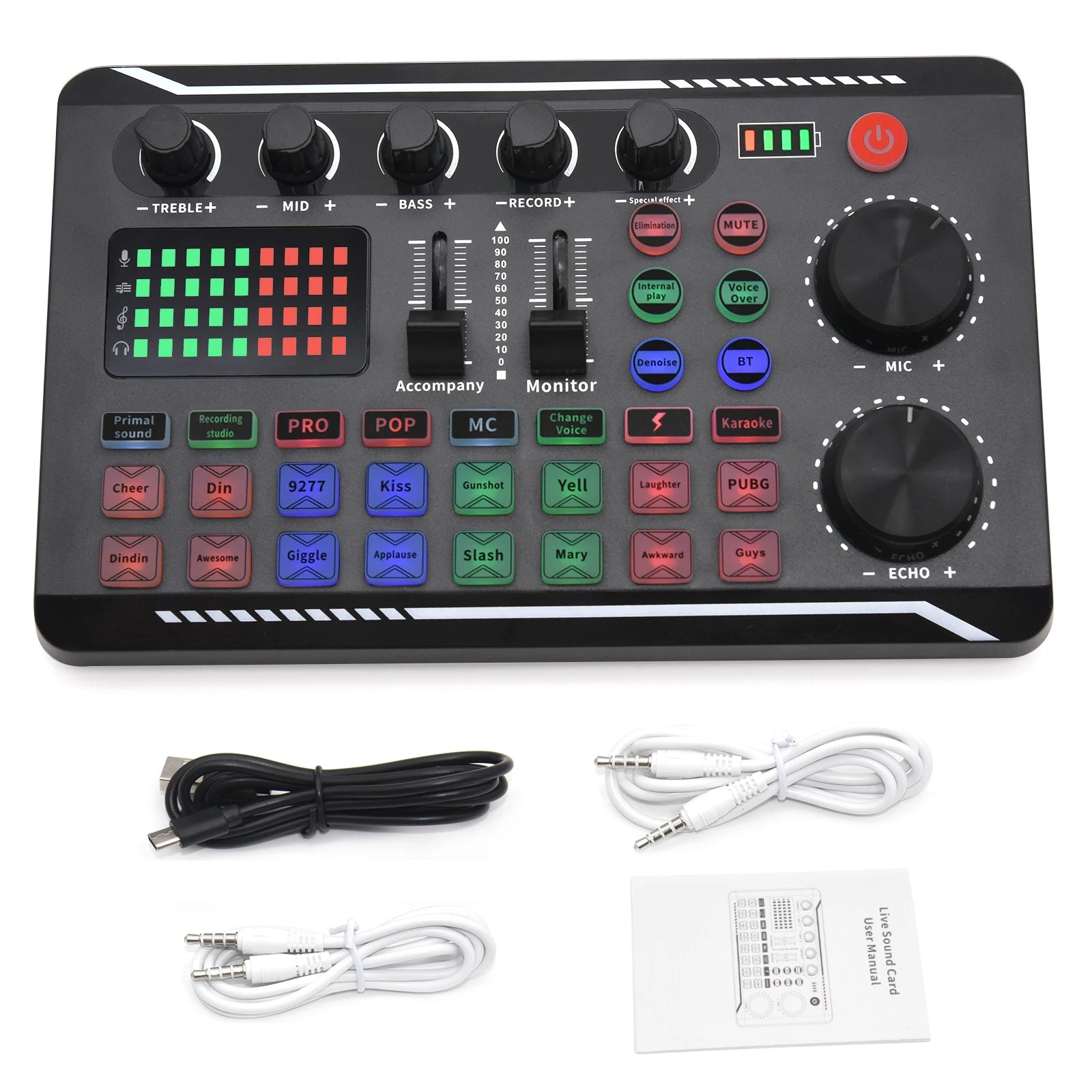 Live Sound Card Audio Mixer With Interface DJ Mixer Effects Voice Changer Bluetooth-compatible Mixer For Live Streaming Singing