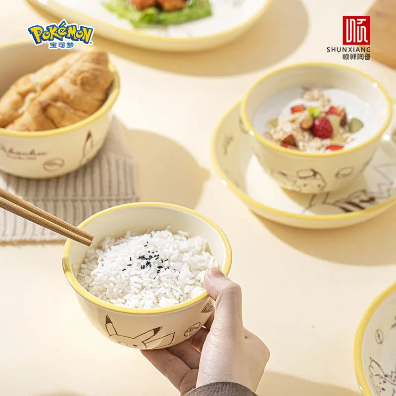 Pokemon Officially Licensed Ceramic Tableware Set Bone China Plates Dinner Sets Microwave Safe Dinnerware Set for Home Bowl Set