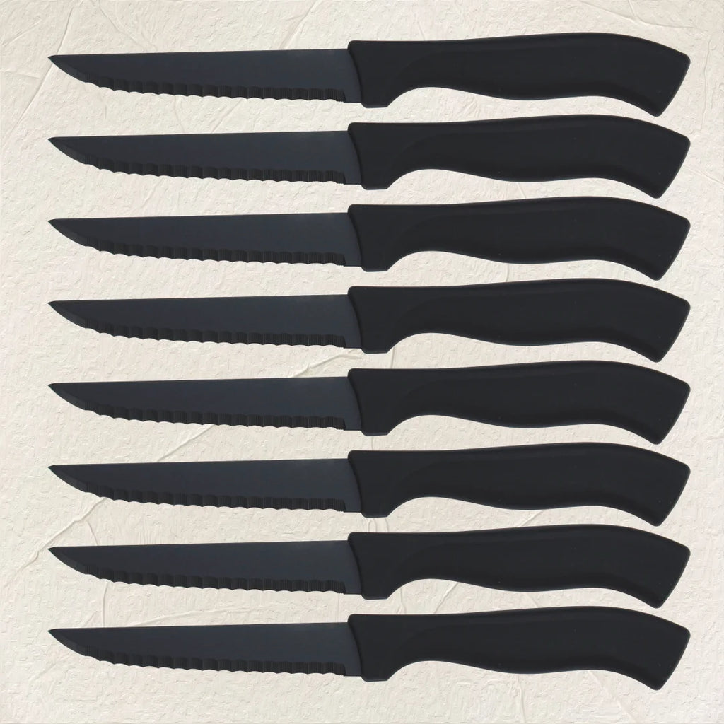 Steak Knives Set 4/6/8Pcs Black Matte Comfort Handle Paring Knives German Stainless Steel Serrated Non Stick  Dishwasher Safe
