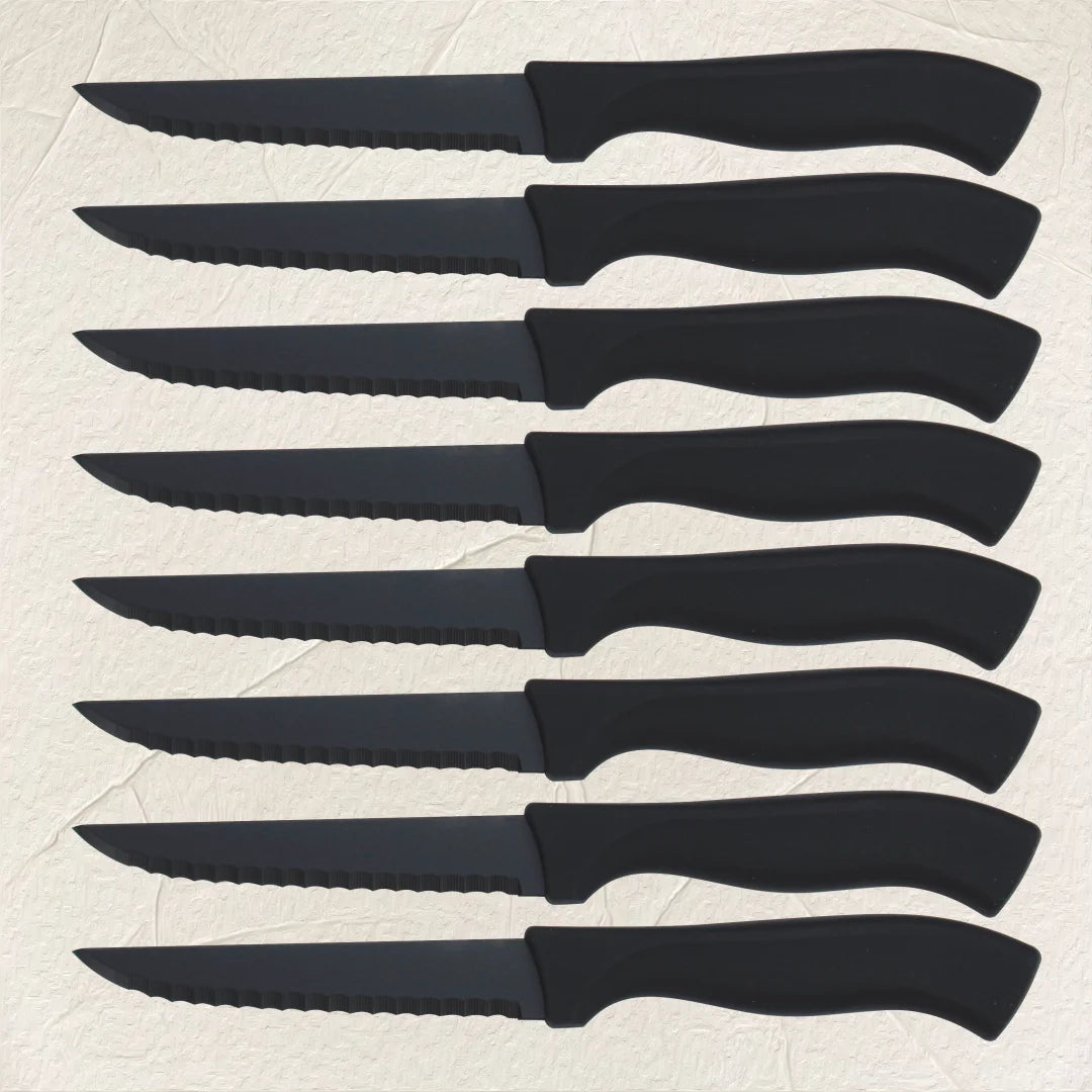 Steak Knives Set 4/6/8Pcs Black Matte Comfort Handle Paring Knives German Stainless Steel Serrated Non Stick  Dishwasher Safe