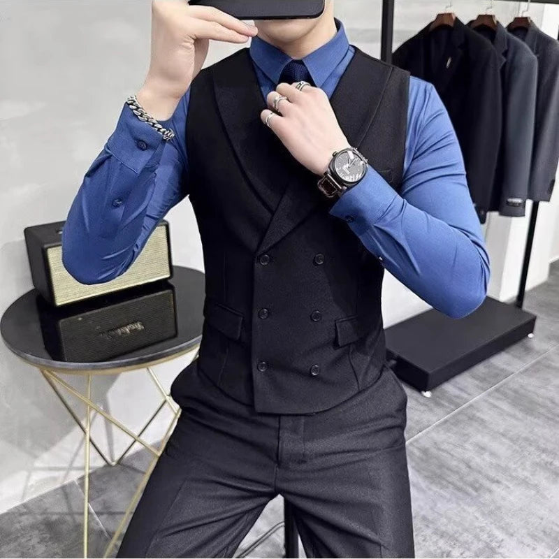 Men's Business Suit Vest Men's Plaid Slim Fit British Fashion Casual Horse Clip Formal Suit Vest