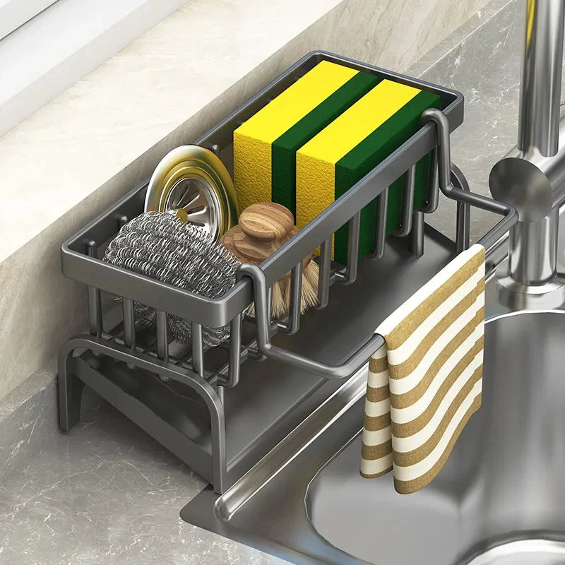 Kitchen Sink Storage Rack, Draining Organizer for Cleaning Cloth, Sponge & Detergent, Household Sink Shelf