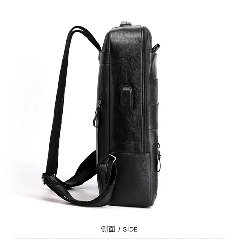Business Backpacks For Men Waterproof PU Leather Laptop Bag Large Capacity USB Charging Rucksack Male Fashion Travel Bagpack sac