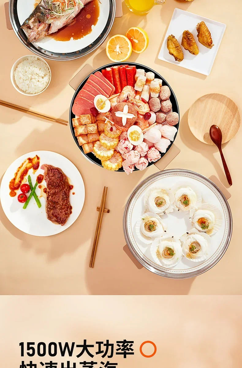 220V Electric Heated Steamer Food Household Multi-functional Three-layer Stainless Steel Large-capacity Vegetable Cooke LAA