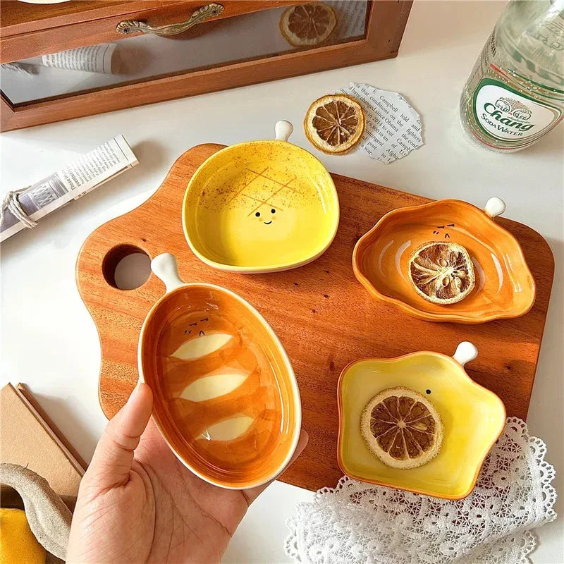 Desktop Creative Bread Shaped Ceramic Dishes, Cute Small Dipping Sauce Plate for Hotpot Ketchup Snack