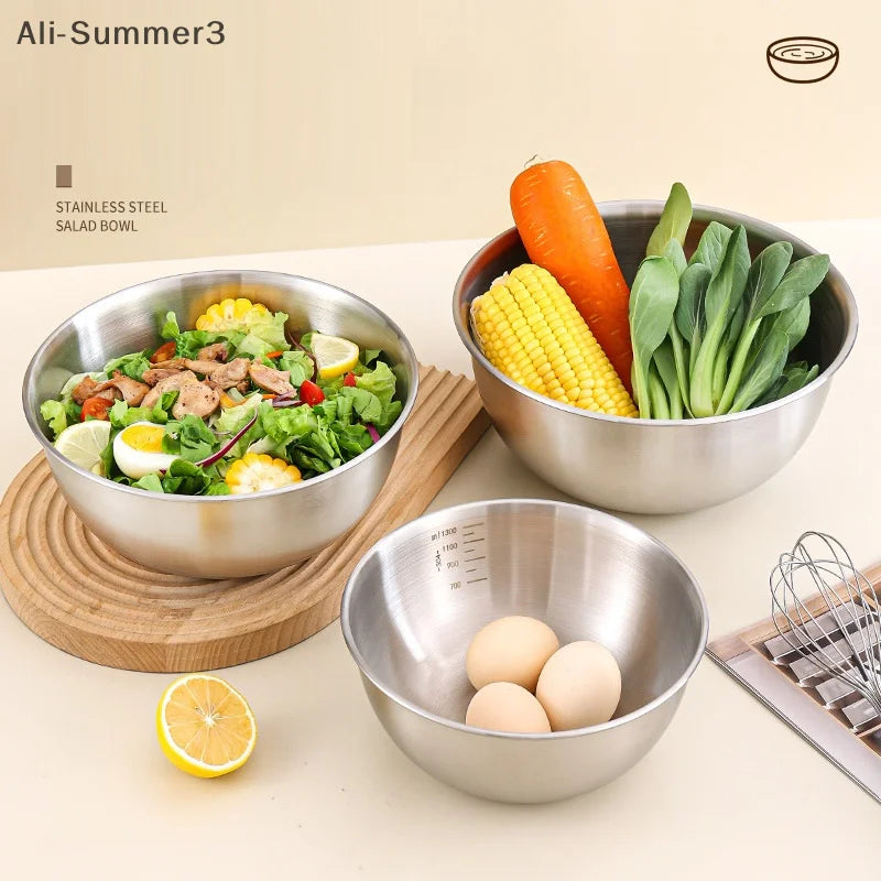 Stainless Steel Silver Salad Bowl Rice Noodles Lamian Noodles Bowl Kitchen Tableware Food Container