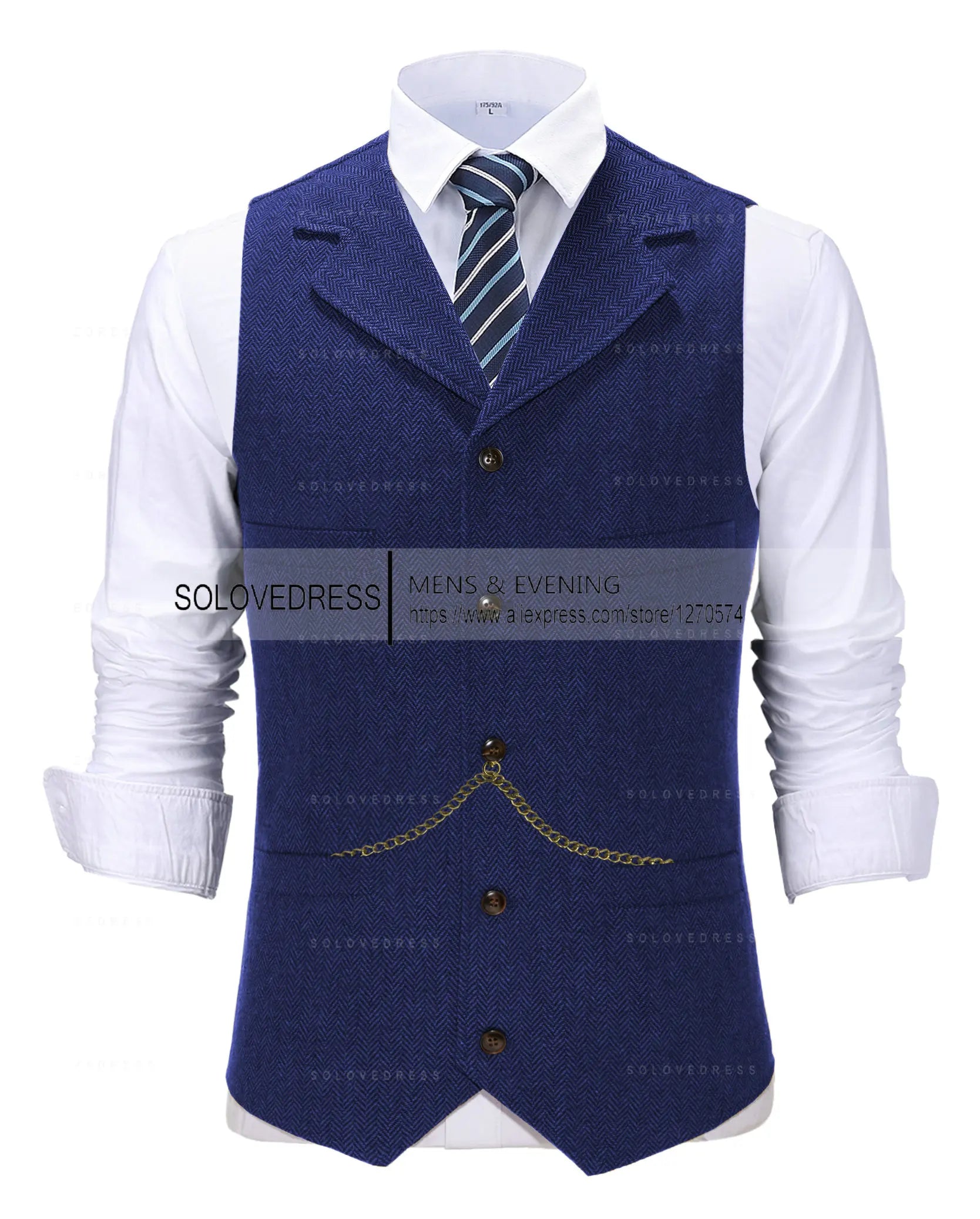 Business Mens Suit Vest Lapel V Neck Wool Herringbone Casual Brown Waistcoat Casual Formal Groomsman Jacket For Wedding