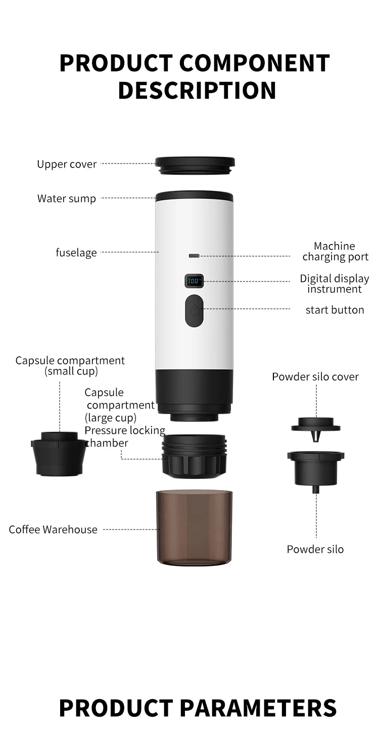 Portable Electric Coffee Maker 3-in-1 Capsule Coffee Grinder Travel Coffee Maker  for Car and Home Camping Campany