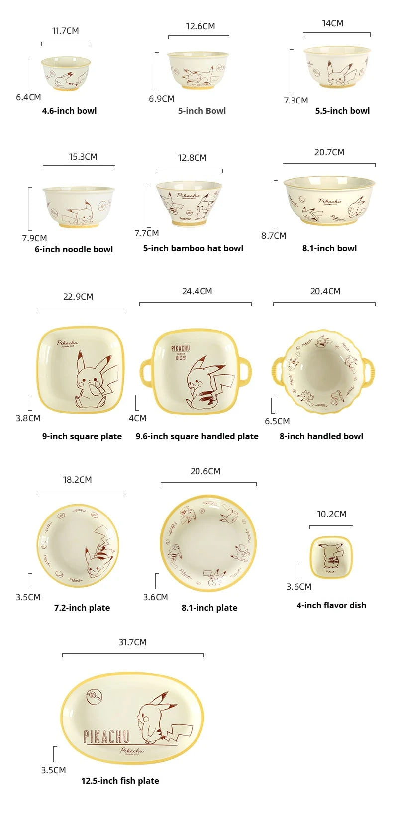 Pokemon Officially Licensed Ceramic Tableware Set Bone China Plates Dinner Sets Microwave Safe Dinnerware Set for Home Bowl Set