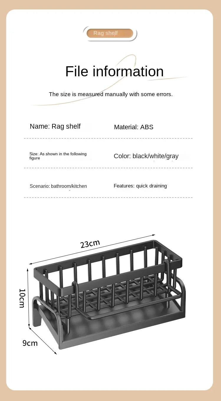 Kitchen Sink Storage Rack, Draining Organizer for Cleaning Cloth, Sponge & Detergent, Household Sink Shelf