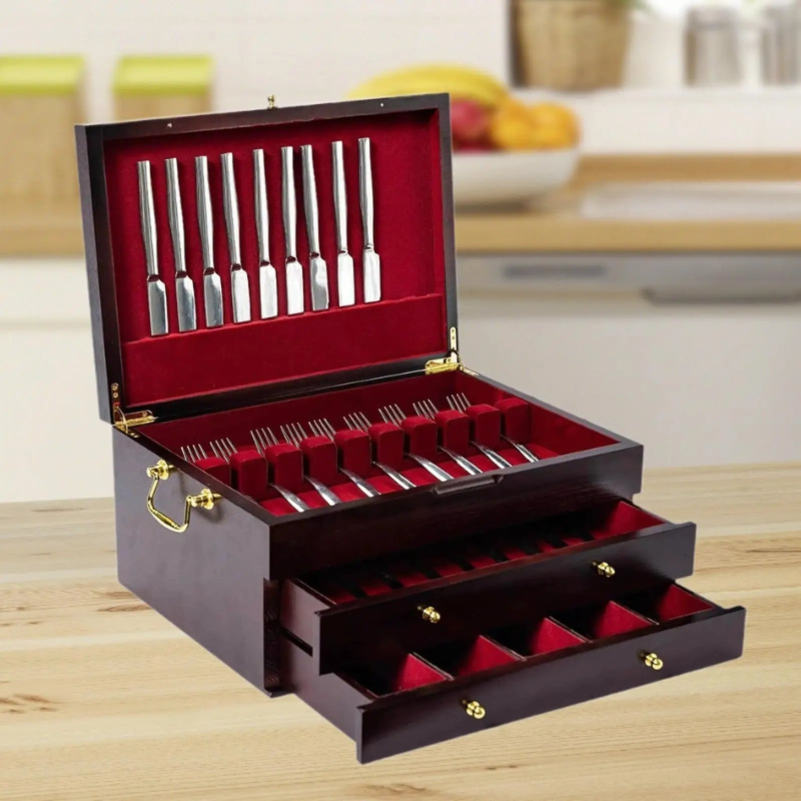 Silverware Storage Box Utensil Case Gifts Felt Lined Versatile with Lid Organizer Flatware Storage Box for Restaurant Home