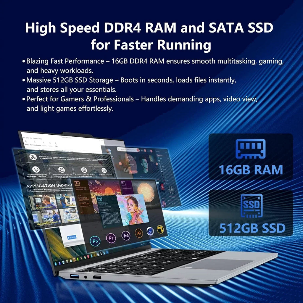 15.6" Laptop with 120Hz IPS Display, Intel N95, 32GB RAM, 2TB Fast SSD, Backlit Keyboard & Long Lasting Battery