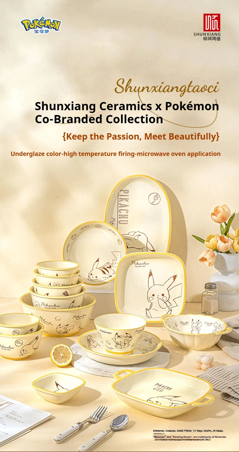 Pokemon Officially Licensed Ceramic Tableware Set Bone China Plates Dinner Sets Microwave Safe Dinnerware Set for Home Bowl Set