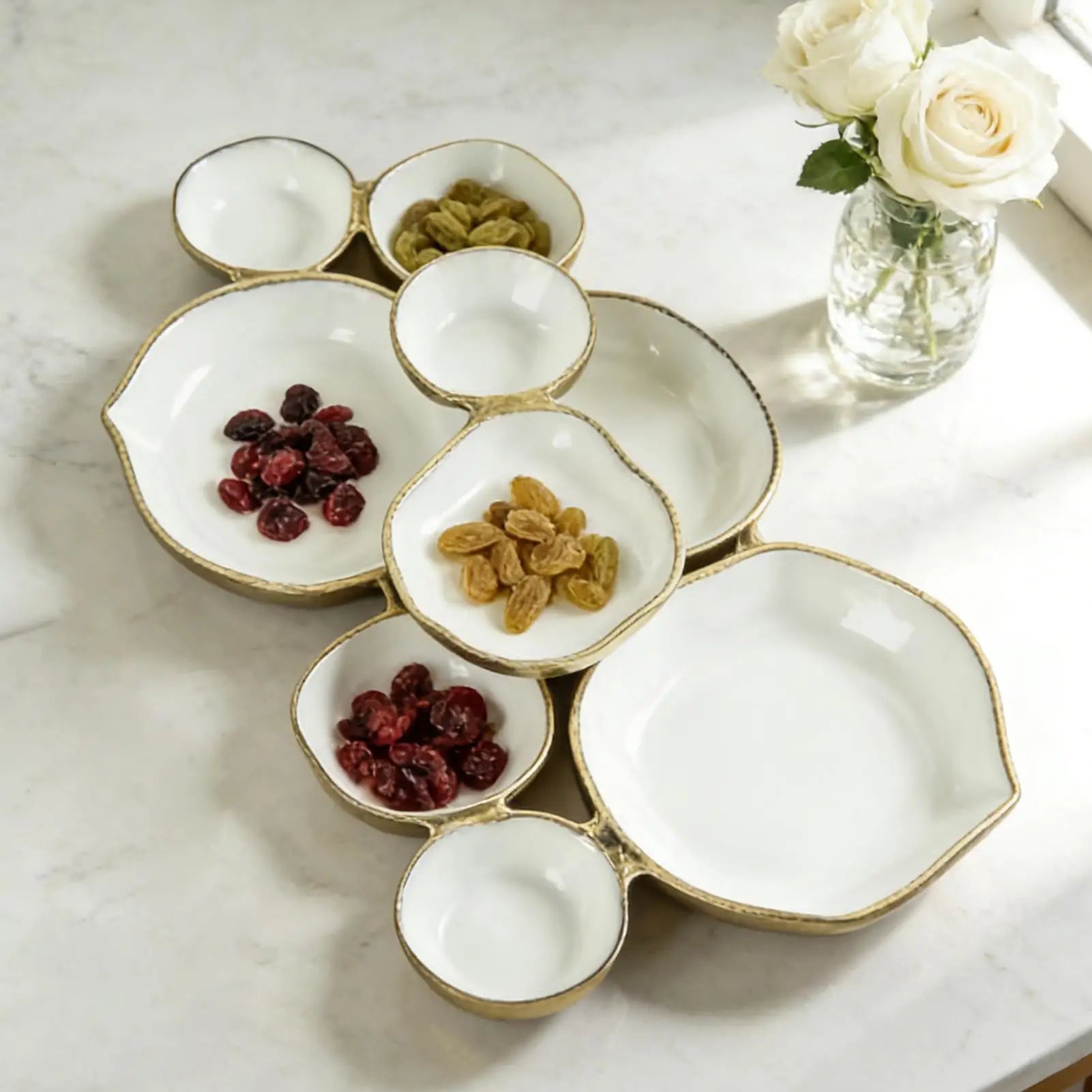 Cluster Serving Bowls 9-Grid Plate Decorative Dessert Plate Multi Bowl Platter With Compartments For Fruit Candy Meals